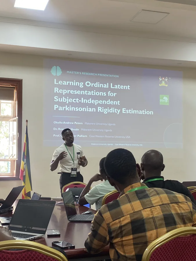 Andrew Peters Okello giving an oral presentation at the Data Science Africa 2026 Workshop